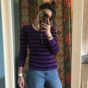 black and purple striped long sleeve thermal